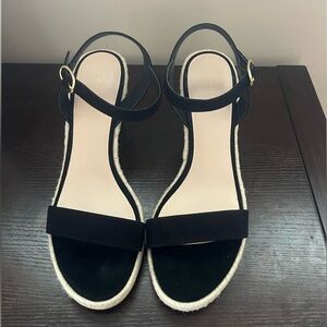 Stuart Weitzman Black Suede Espadrille Wedge Teddi Sandals size 12